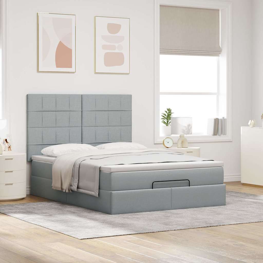 Ottoman bed met matras 140x190cm stof lichtgrijs is nu te koop bij PeponiXL, paradijselijk wonen!