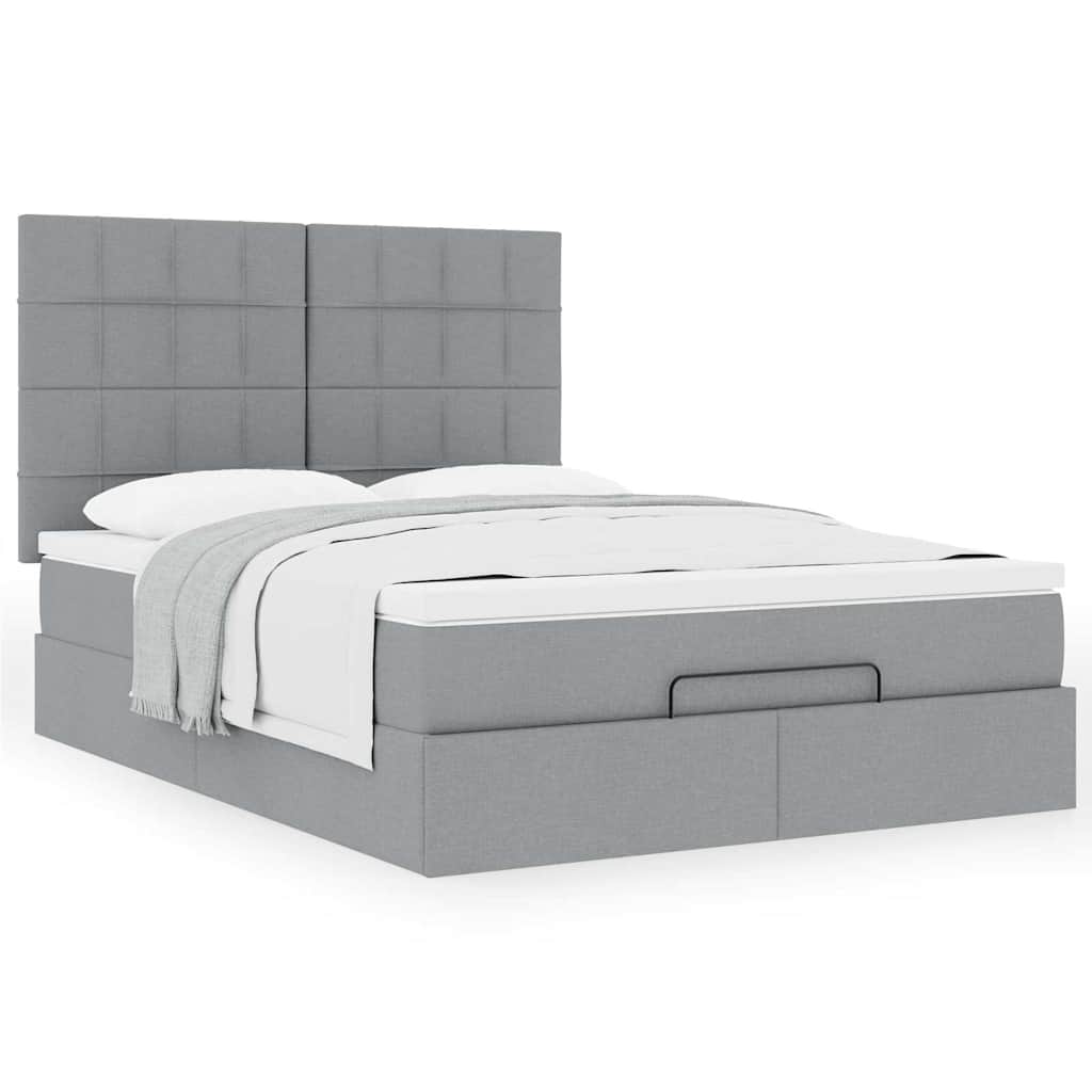 Ottoman bed met matras 140x190cm stof lichtgrijs is nu te koop bij PeponiXL, paradijselijk wonen!