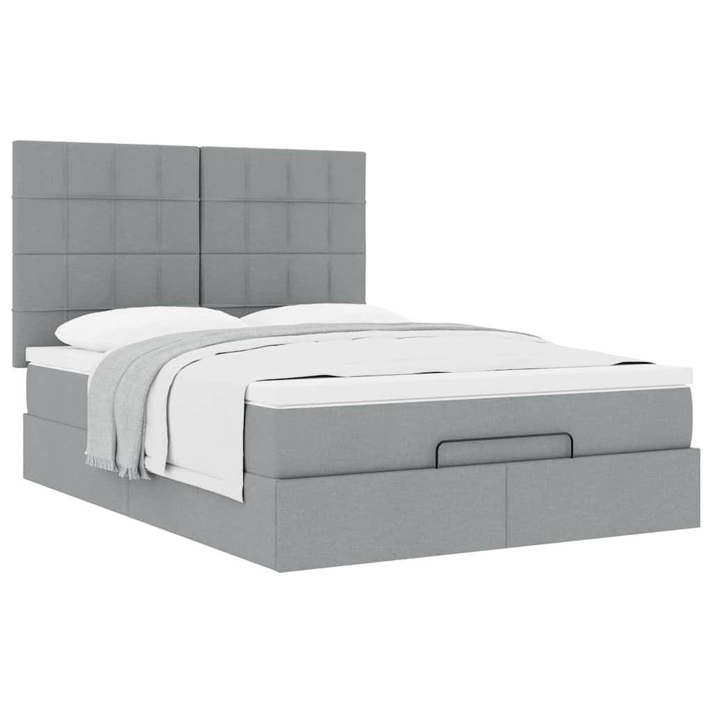 Ottoman bed met matras 140x190cm stof lichtgrijs is nu te koop bij PeponiXL, paradijselijk wonen!