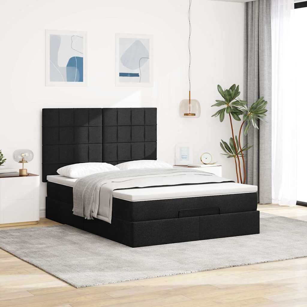 Ottoman bed met matras 140x190cm stof zwart is nu te koop bij PeponiXL, paradijselijk wonen!