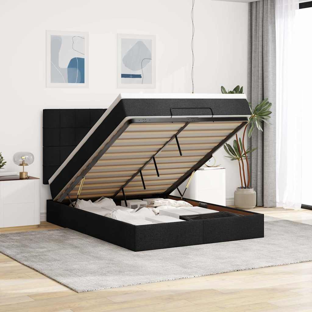 Ottoman bed met matras 140x190cm stof zwart is nu te koop bij PeponiXL, paradijselijk wonen!