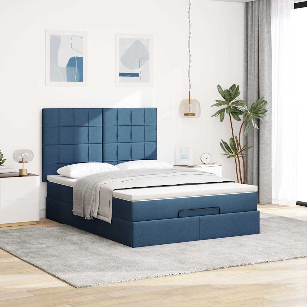 Ottoman bed met matras 140x190cm stof blauw is nu te koop bij PeponiXL, paradijselijk wonen!