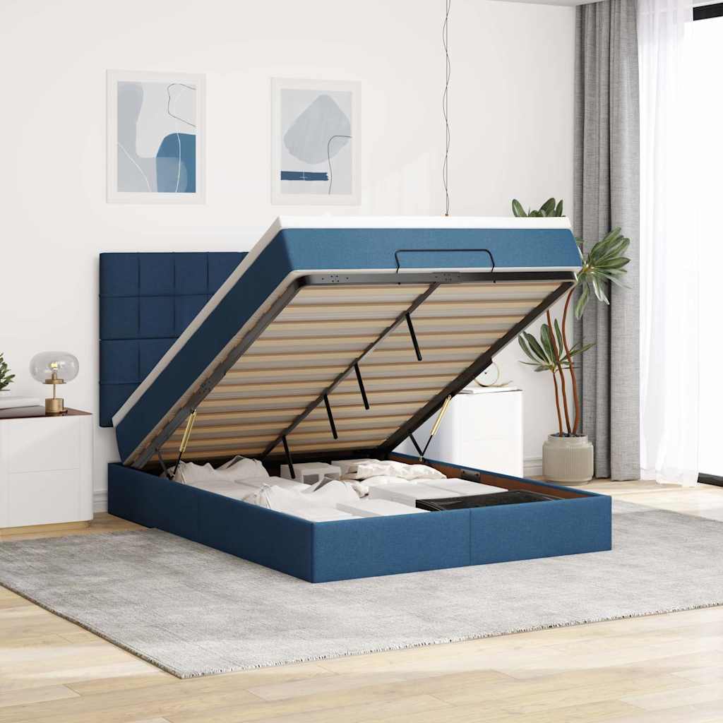 Ottoman bed met matras 140x190cm stof blauw is nu te koop bij PeponiXL, paradijselijk wonen!
