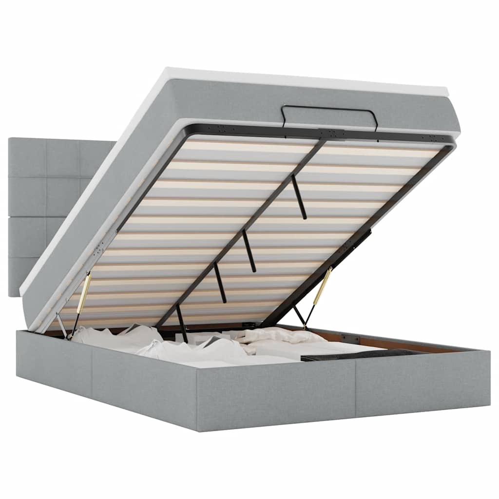Ottoman bed met matras 140x200cm stof lichtgrijs is nu te koop bij PeponiXL, paradijselijk wonen!