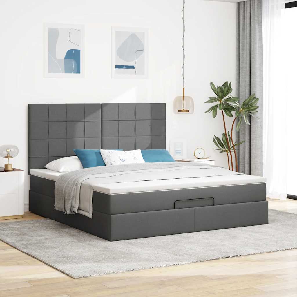 Ottoman bed met matras 160x200cm stof donkergrijs is nu te koop bij PeponiXL, paradijselijk wonen!