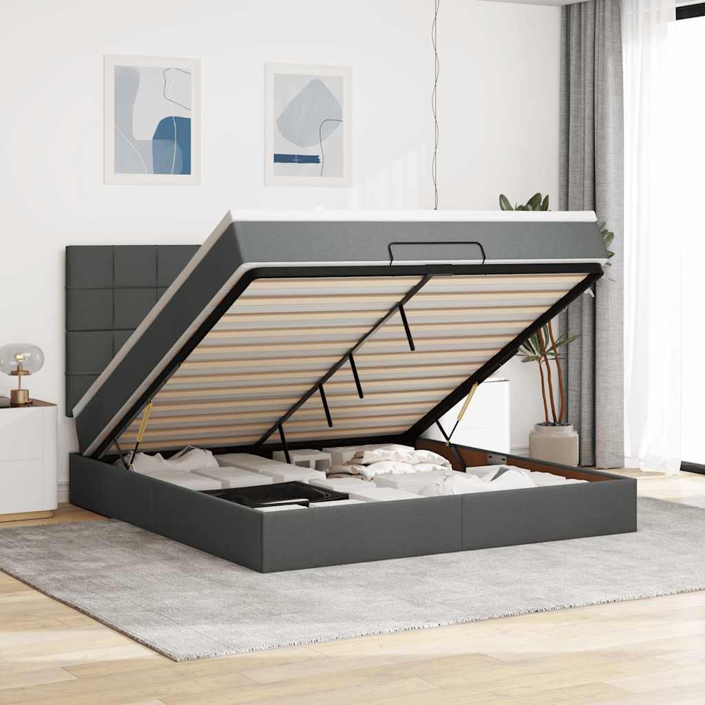 Ottoman bed met matras 160x200cm stof donkergrijs is nu te koop bij PeponiXL, paradijselijk wonen!