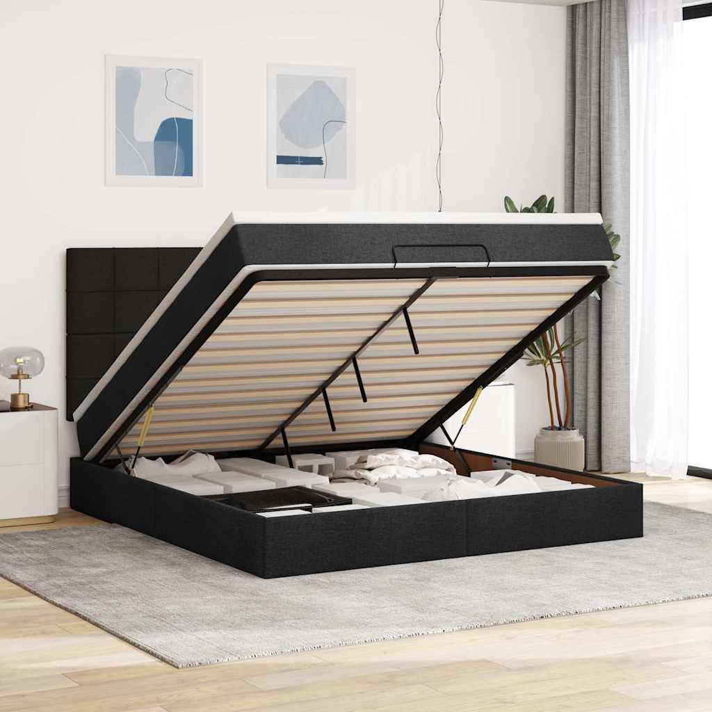 Ottoman bed met matras 160x200cm stof zwart is nu te koop bij PeponiXL, paradijselijk wonen!