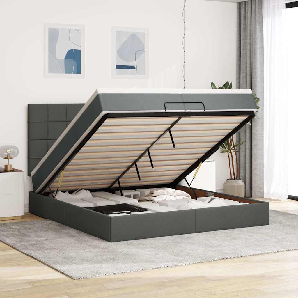 Ottoman bed met matrassen 200x200cm stof donkergrijs is nu te koop bij PeponiXL, paradijselijk wonen!