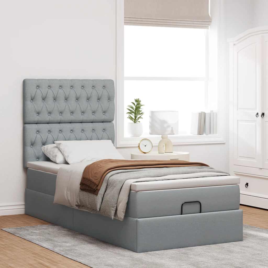 Ottoman bed met matras 80x200cm stof lichtgrijs is nu te koop bij PeponiXL, paradijselijk wonen!