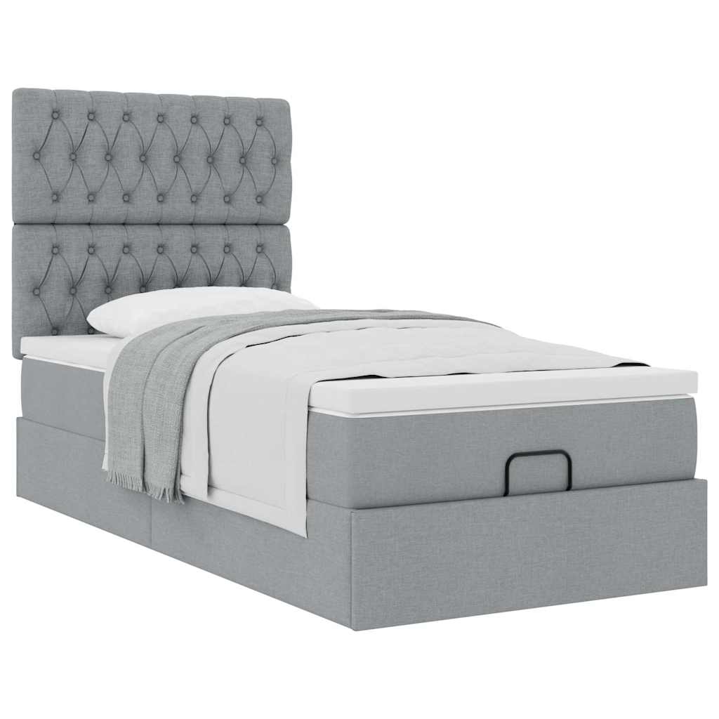 Ottoman bed met matras 80x200cm stof lichtgrijs is nu te koop bij PeponiXL, paradijselijk wonen!