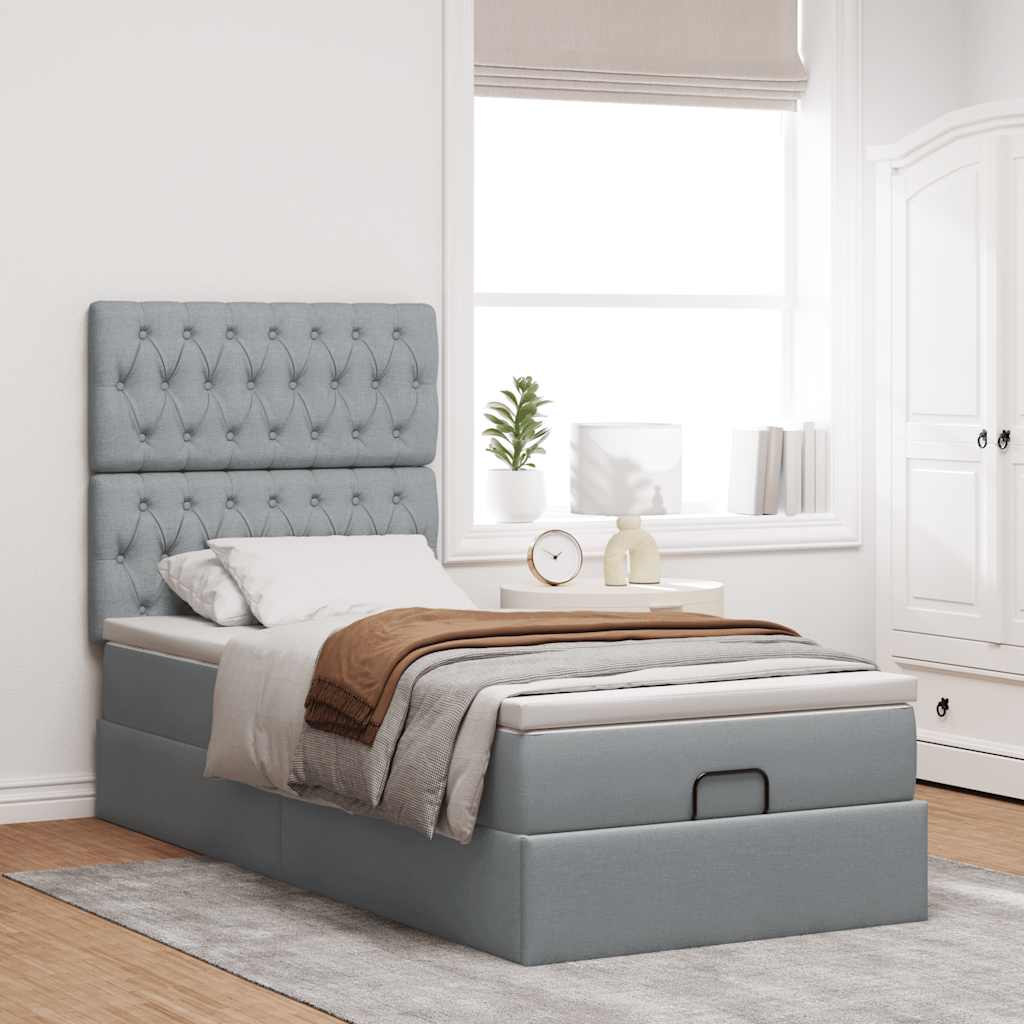Ottoman bed met matras 90x190cm stof lichtgrijs is nu te koop bij PeponiXL, paradijselijk wonen!