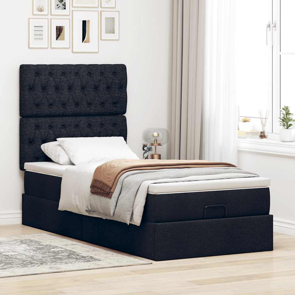 Ottoman bed met matras 90x190cm stof zwart is nu te koop bij PeponiXL, paradijselijk wonen!