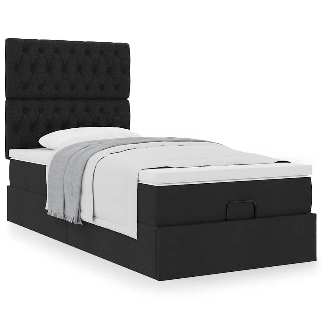 Ottoman bed met matras 90x190cm stof zwart is nu te koop bij PeponiXL, paradijselijk wonen!