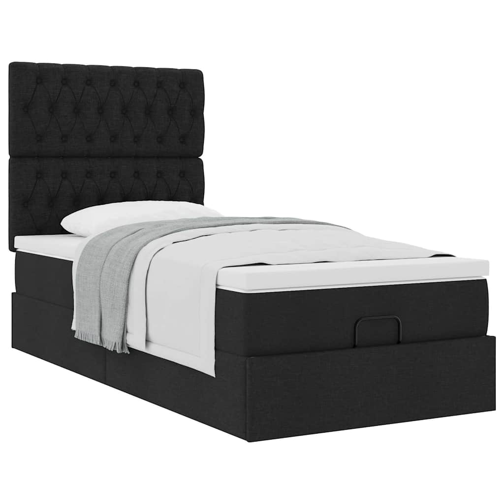 Ottoman bed met matras 90x190cm stof zwart is nu te koop bij PeponiXL, paradijselijk wonen!