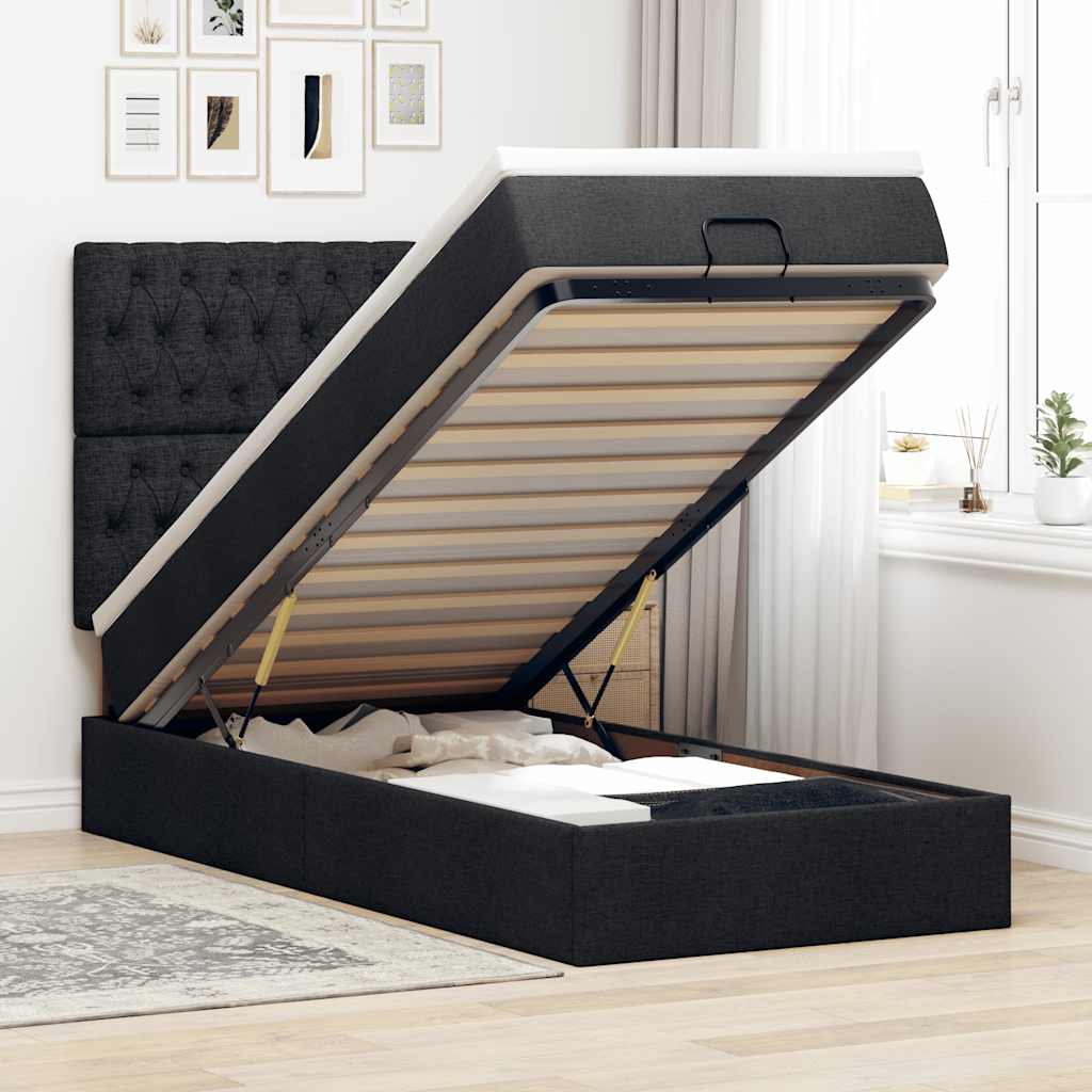 Bed met matras 90x200 cm stof zwart is nu te koop bij PeponiXL, paradijselijk wonen!
