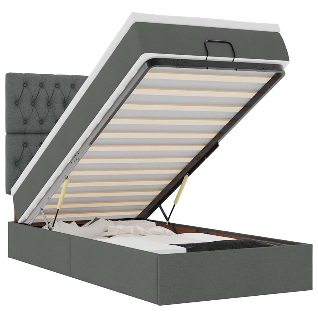 Ottoman bed met matras 100x200cm stof donkergrijs is nu te koop bij PeponiXL, paradijselijk wonen!