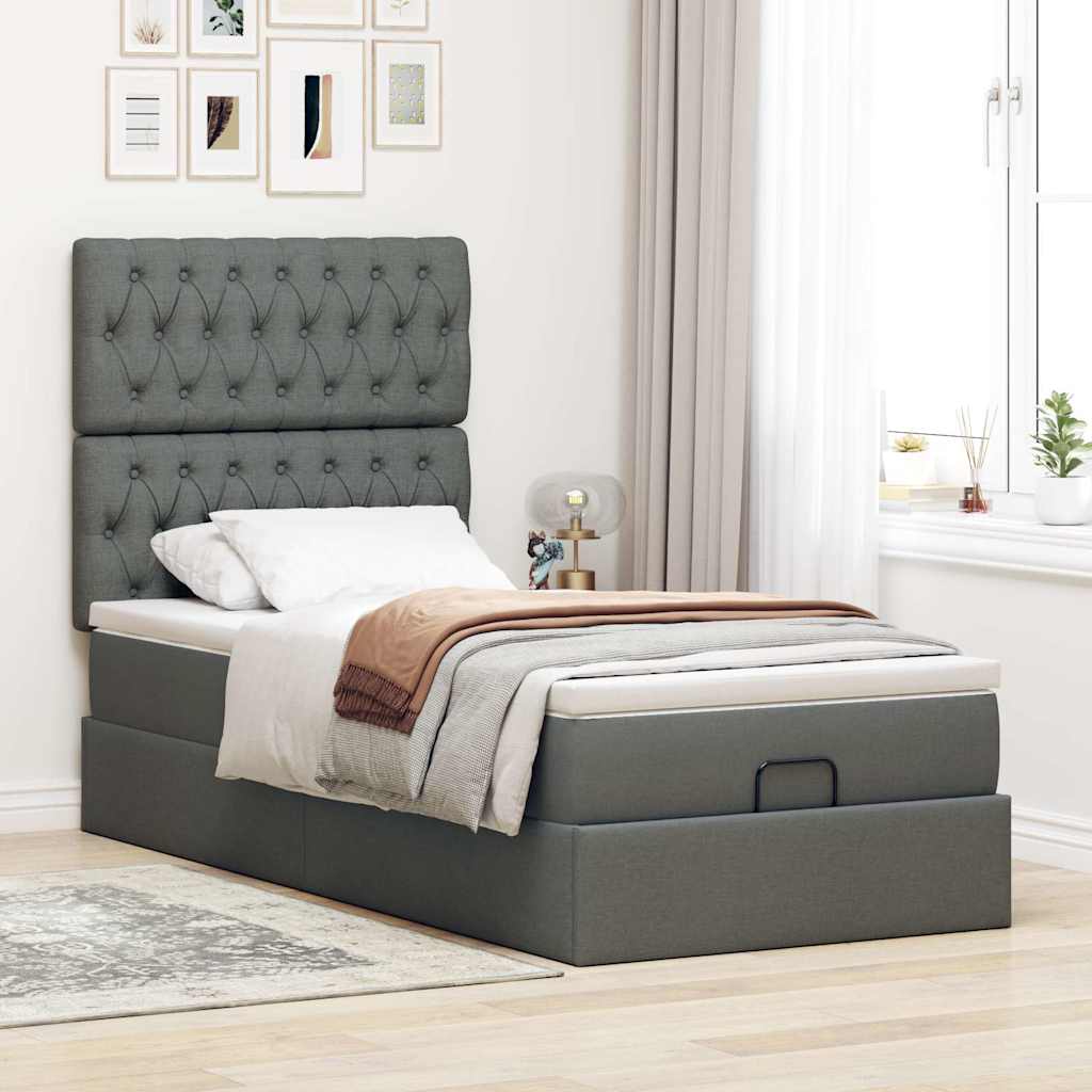 Ottoman bed met matras 100x200cm stof donkergrijs is nu te koop bij PeponiXL, paradijselijk wonen!