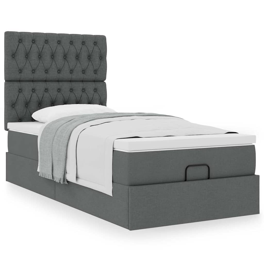 Ottoman bed met matras 100x200cm stof donkergrijs is nu te koop bij PeponiXL, paradijselijk wonen!