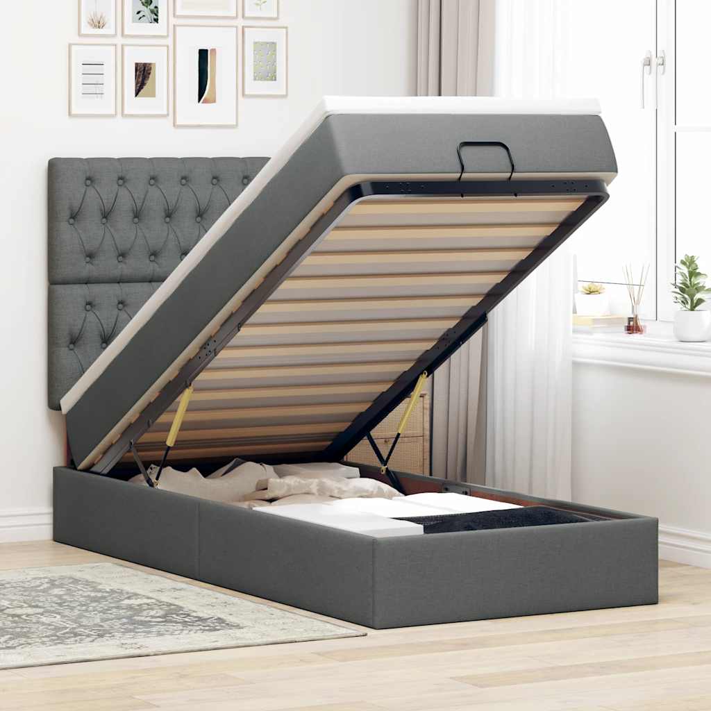 Ottoman bed met matras 100x200cm stof donkergrijs is nu te koop bij PeponiXL, paradijselijk wonen!