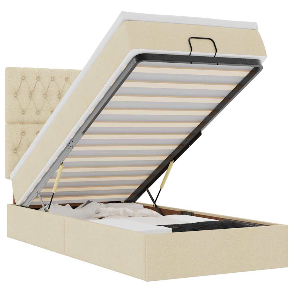 Bed met matras 100x200 cm stof crèmekleurig is nu te koop bij PeponiXL, paradijselijk wonen!