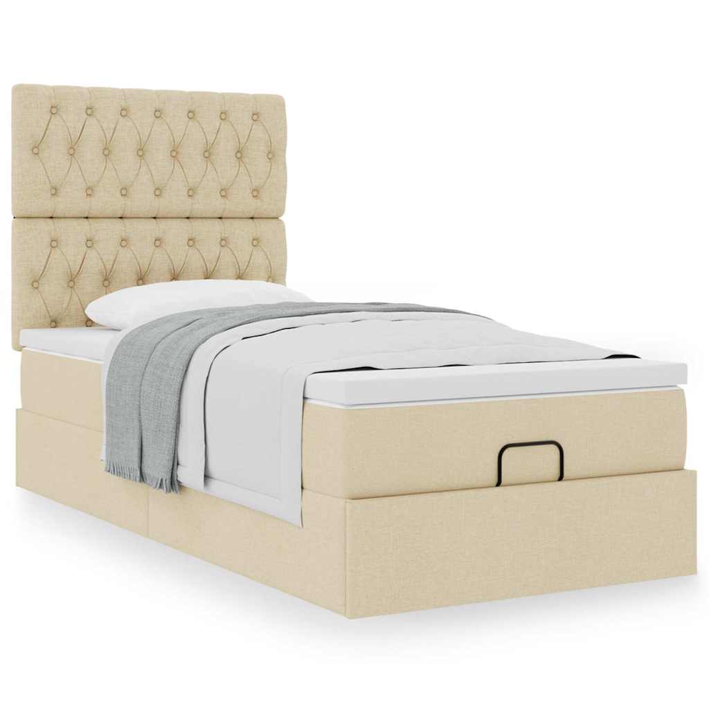 Bed met matras 100x200 cm stof crèmekleurig is nu te koop bij PeponiXL, paradijselijk wonen!