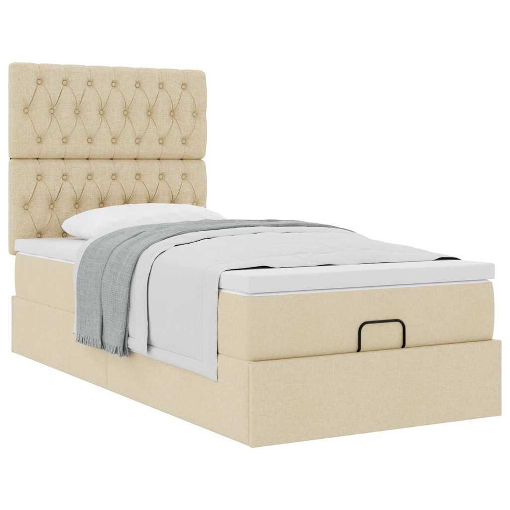 Bed met matras 100x200 cm stof crèmekleurig is nu te koop bij PeponiXL, paradijselijk wonen!