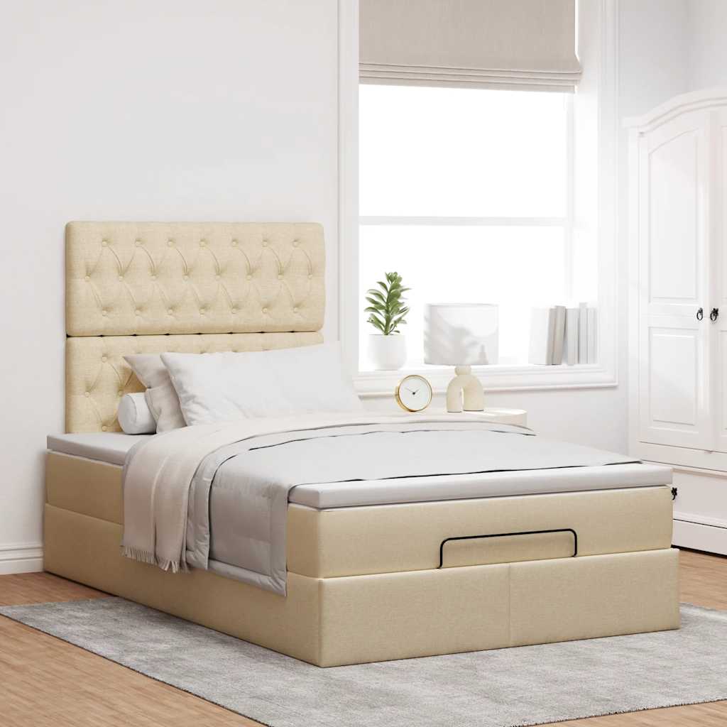Ottoman bed met matras 120x190cm stof crèmekleurig is nu te koop bij PeponiXL, paradijselijk wonen!