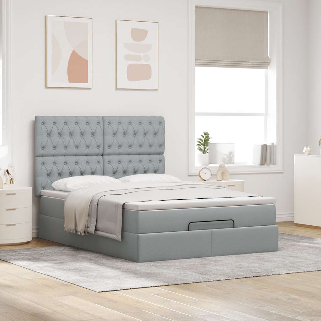 Ottoman bed met matras 140x190cm stof lichtgrijs is nu te koop bij PeponiXL, paradijselijk wonen!