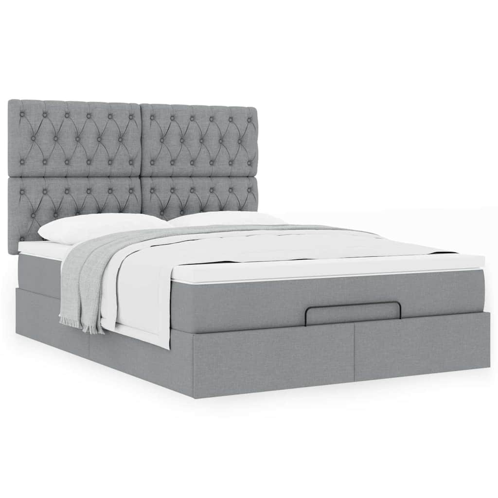 Ottoman bed met matras 140x190cm stof lichtgrijs is nu te koop bij PeponiXL, paradijselijk wonen!