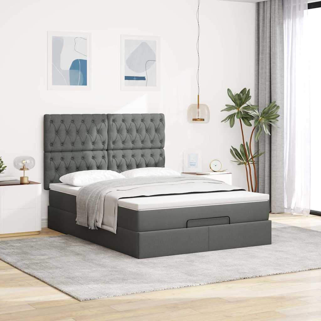 Ottoman bed met matras 140x190cm stof donkergrijs is nu te koop bij PeponiXL, paradijselijk wonen!