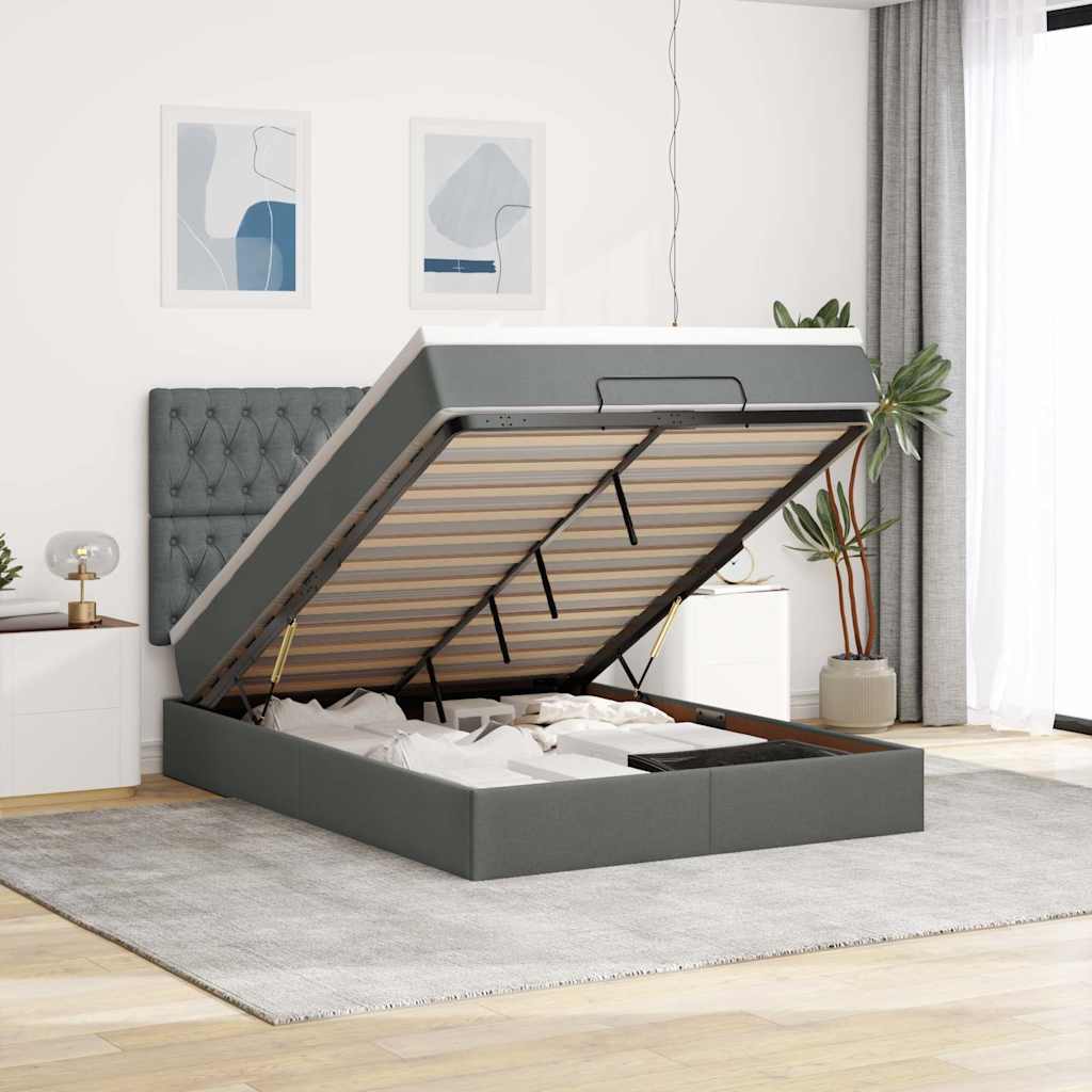 Ottoman bed met matras 140x190cm stof donkergrijs is nu te koop bij PeponiXL, paradijselijk wonen!