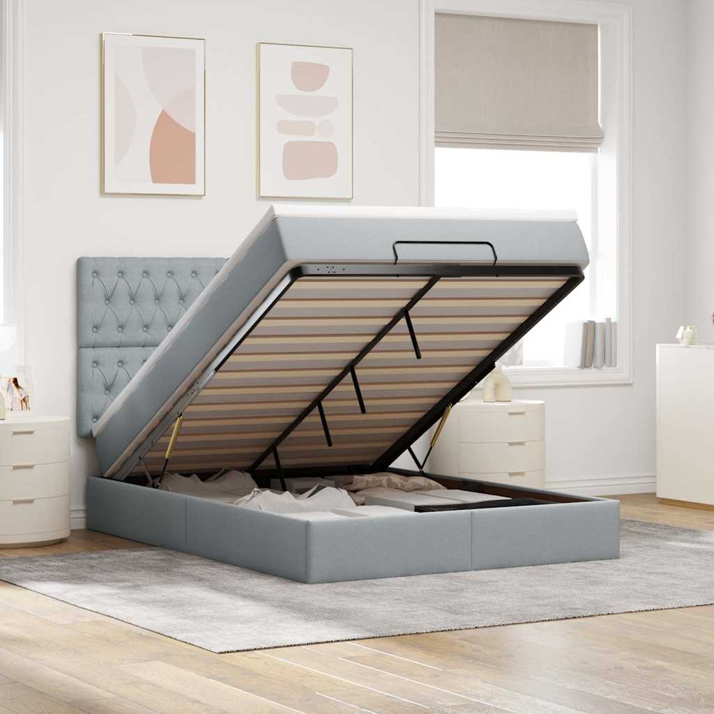 Ottoman bed met matras 140x200cm stof lichtgrijs is nu te koop bij PeponiXL, paradijselijk wonen!