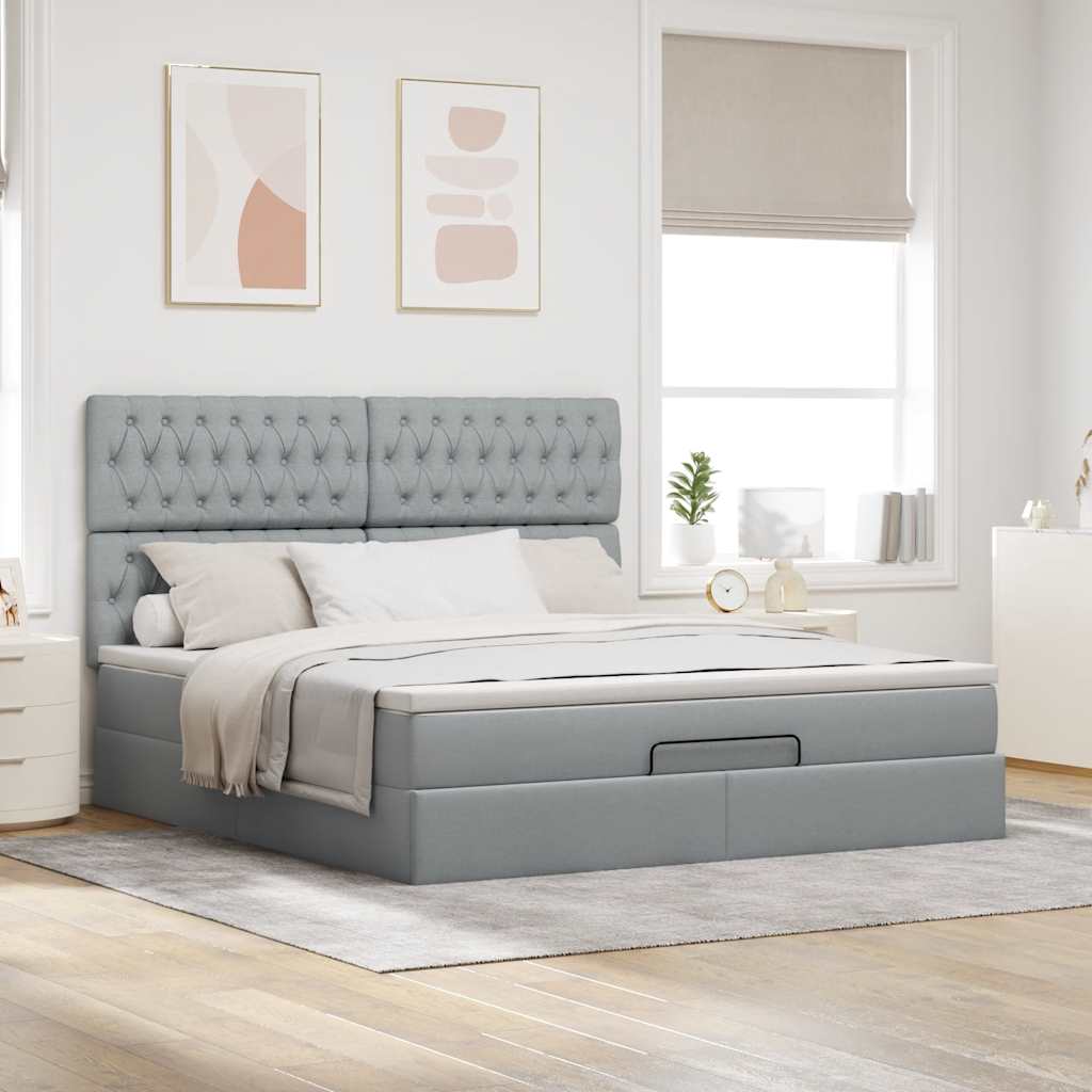 Ottoman bed met matras 160x200cm stof lichtgrijs is nu te koop bij PeponiXL, paradijselijk wonen!