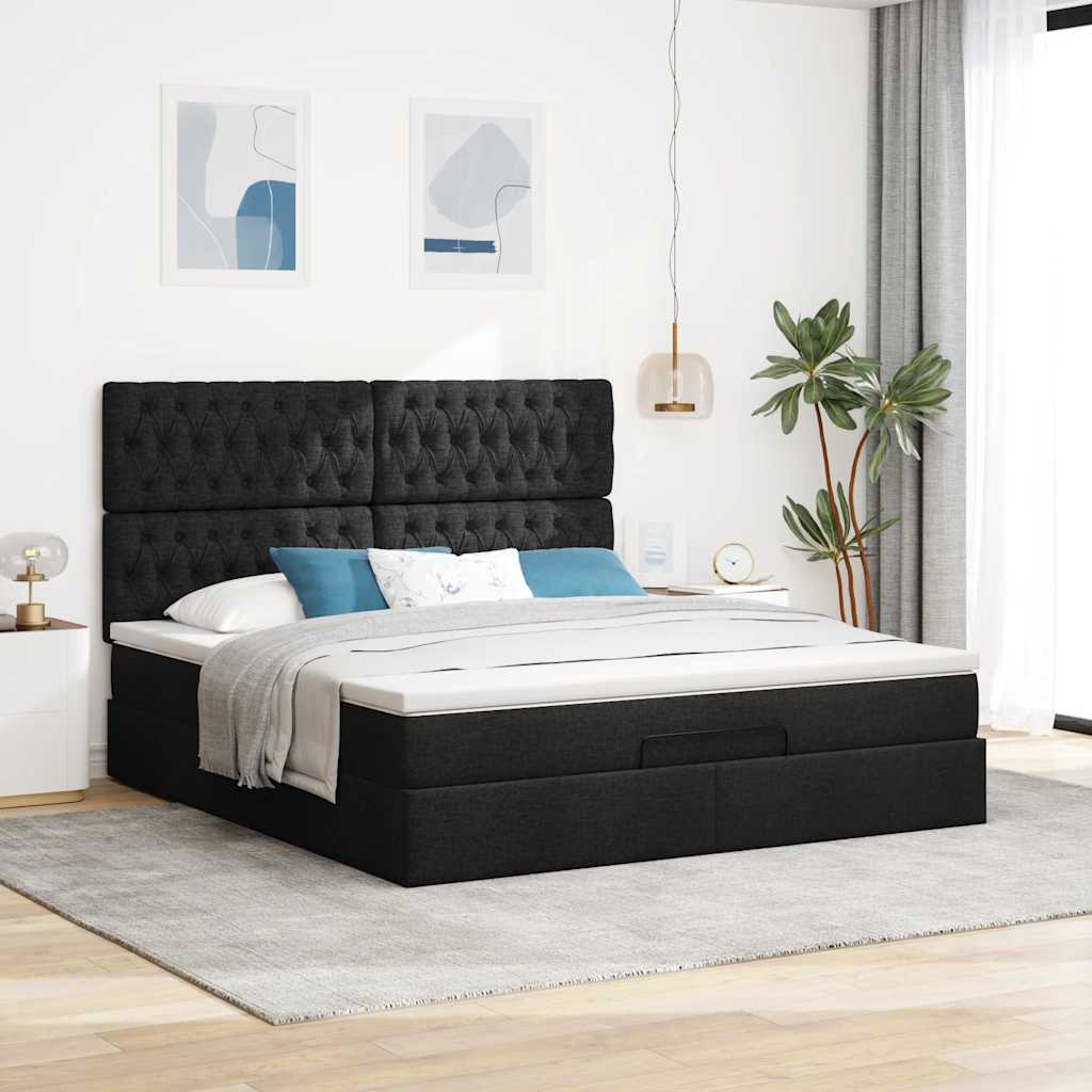 Ottoman bed met matras 160x200cm stof zwart is nu te koop bij PeponiXL, paradijselijk wonen!