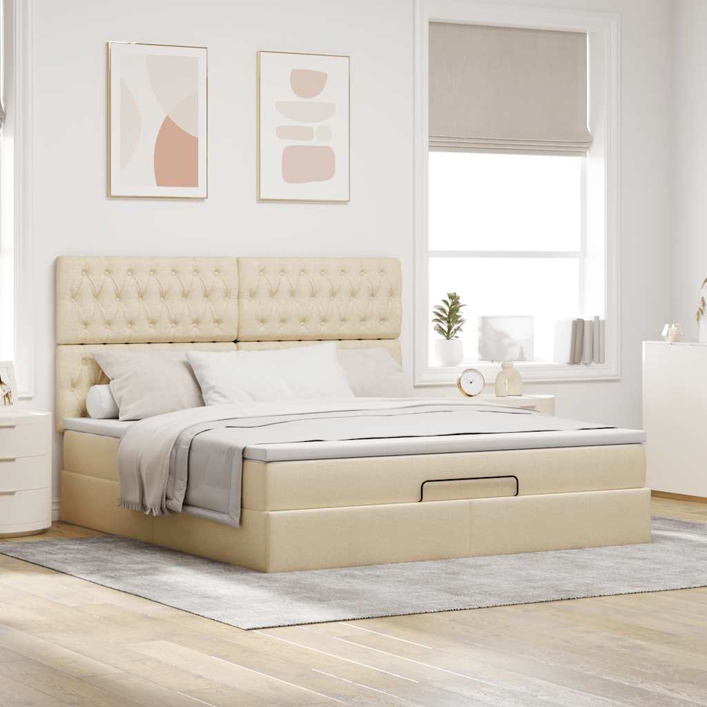 Ottoman bed met matras 180x200cm stof crèmekleurig is nu te koop bij PeponiXL, paradijselijk wonen!