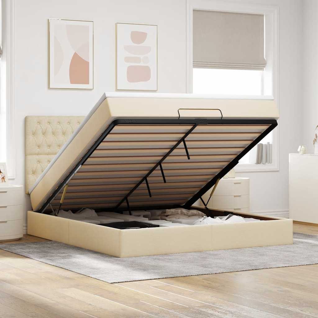 Ottoman bed met matras 180x200cm stof crèmekleurig is nu te koop bij PeponiXL, paradijselijk wonen!