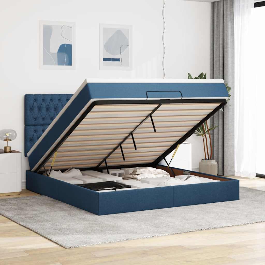 Ottoman bed met matras 180x200cm stof blauw is nu te koop bij PeponiXL, paradijselijk wonen!