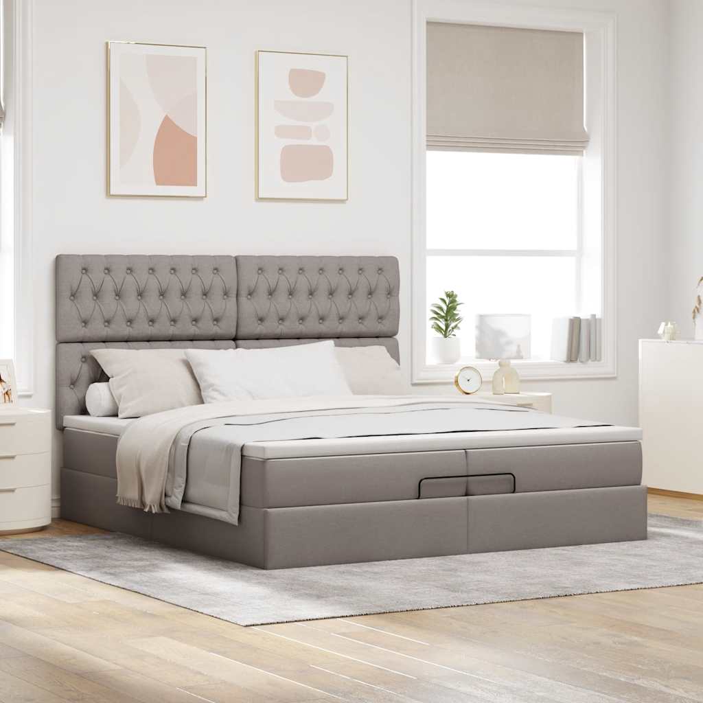 Ottoman bed met matrassen 200x200cm stof taupe is nu te koop bij PeponiXL, paradijselijk wonen!