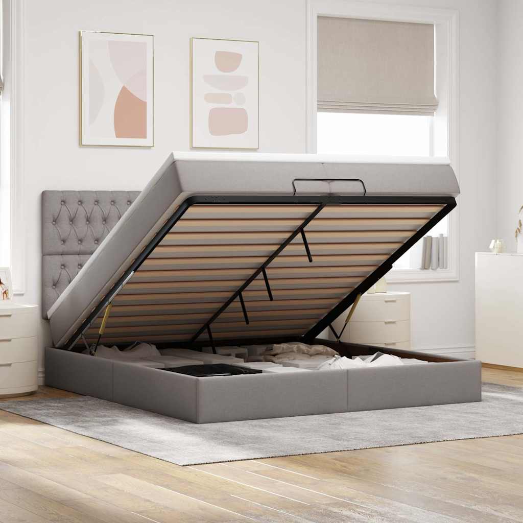 Ottoman bed met matrassen 200x200cm stof taupe is nu te koop bij PeponiXL, paradijselijk wonen!