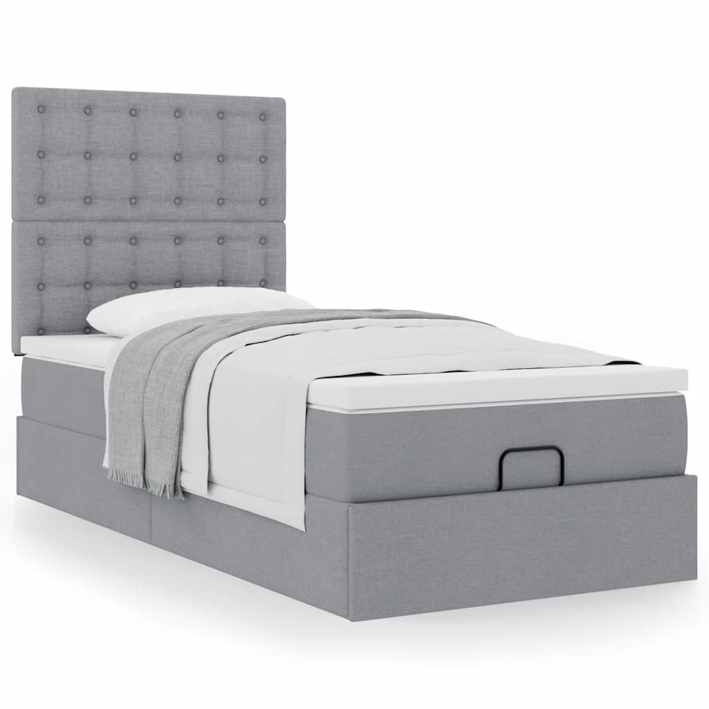 Ottoman bed met matras 80x200cm stof lichtgrijs is nu te koop bij PeponiXL, paradijselijk wonen!