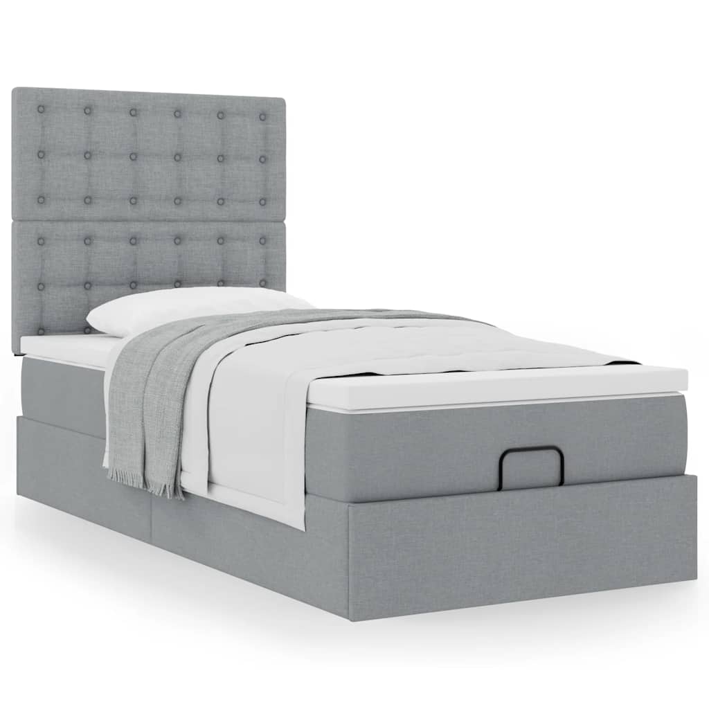 Ottoman bed met matras 90x190cm stof lichtgrijs is nu te koop bij PeponiXL, paradijselijk wonen!