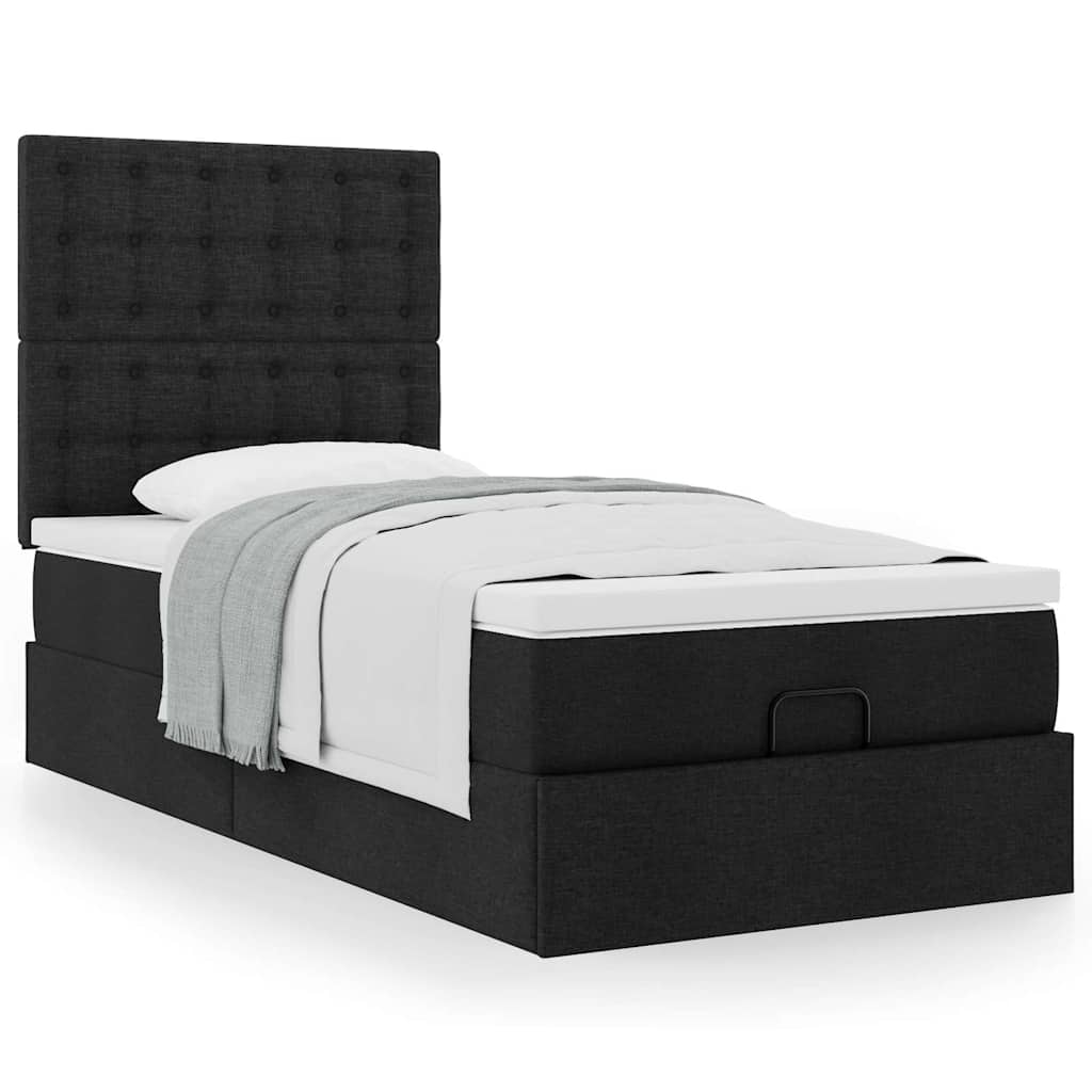Ottoman bed met matras 90x190cm stof zwart is nu te koop bij PeponiXL, paradijselijk wonen!
