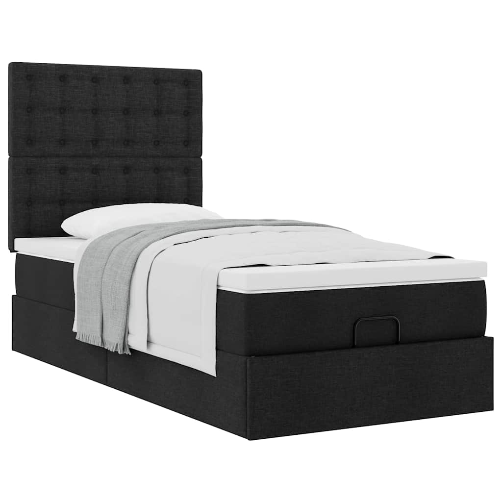 Ottoman bed met matras 90x190cm stof zwart is nu te koop bij PeponiXL, paradijselijk wonen!