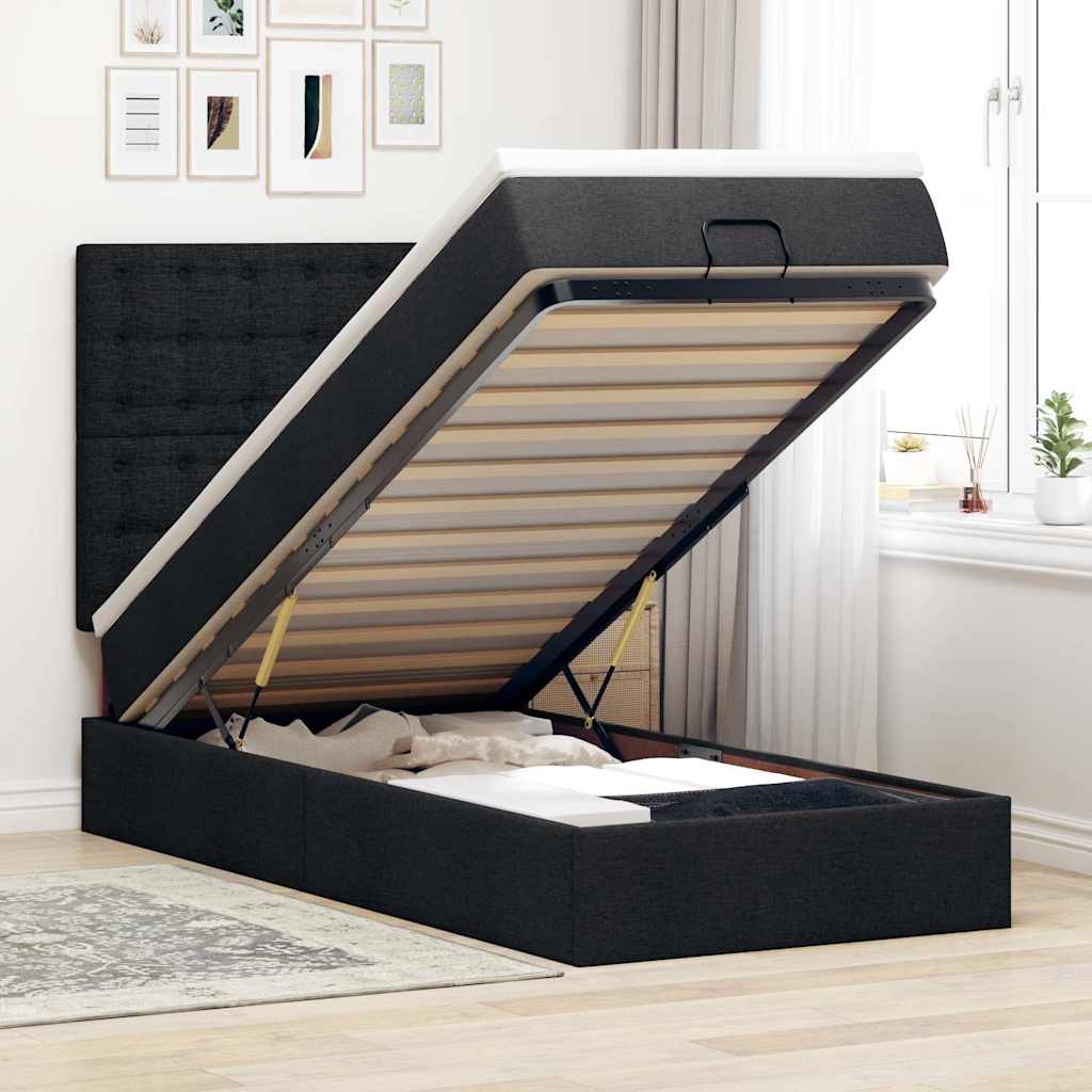 Ottoman bed met matras 90x190cm stof zwart is nu te koop bij PeponiXL, paradijselijk wonen!