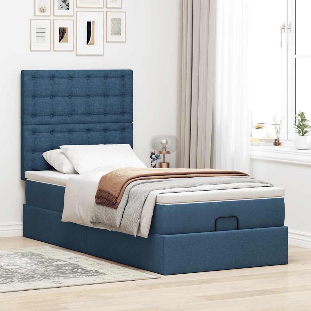 Ottoman bed met matras 90x190cm stof blauw is nu te koop bij PeponiXL, paradijselijk wonen!