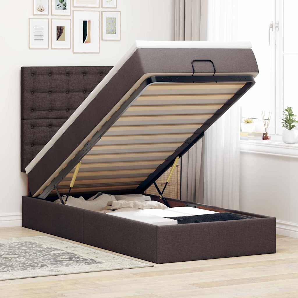 Bed met matras 90x200 cm stof donkerbruin is nu te koop bij PeponiXL, paradijselijk wonen!