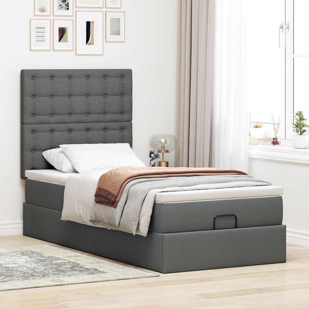 Ottoman bed met matras 100x200cm stof donkergrijs is nu te koop bij PeponiXL, paradijselijk wonen!