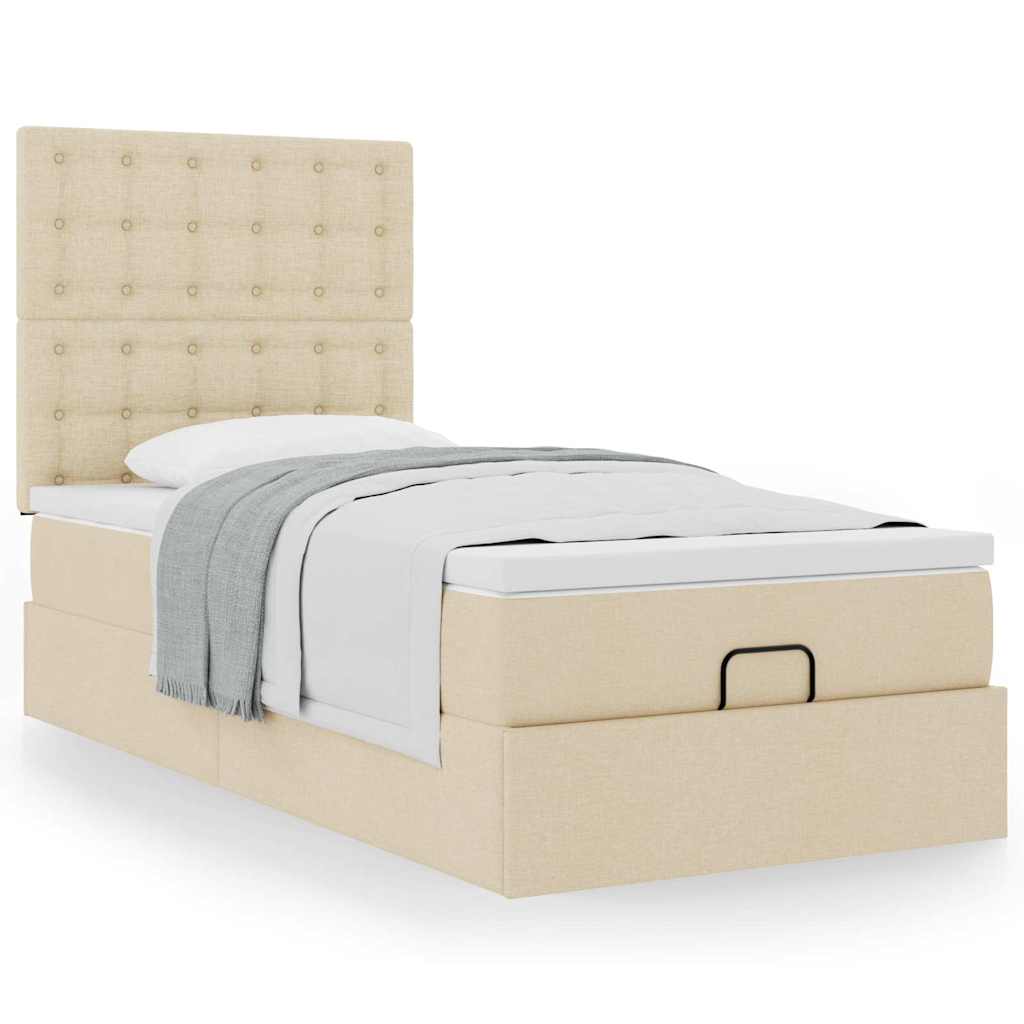 Bed met matras 100x200 cm stof crèmekleurig is nu te koop bij PeponiXL, paradijselijk wonen!