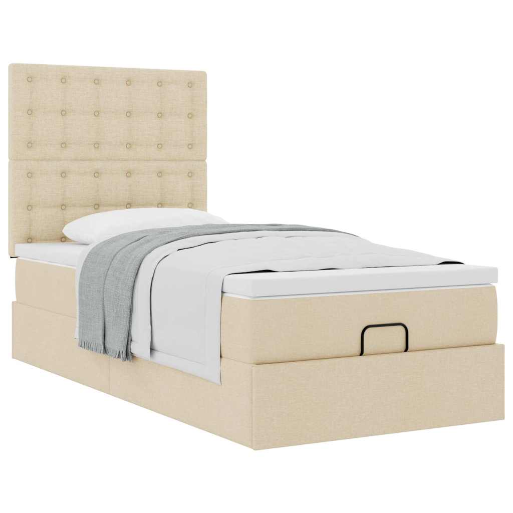 Bed met matras 100x200 cm stof crèmekleurig is nu te koop bij PeponiXL, paradijselijk wonen!