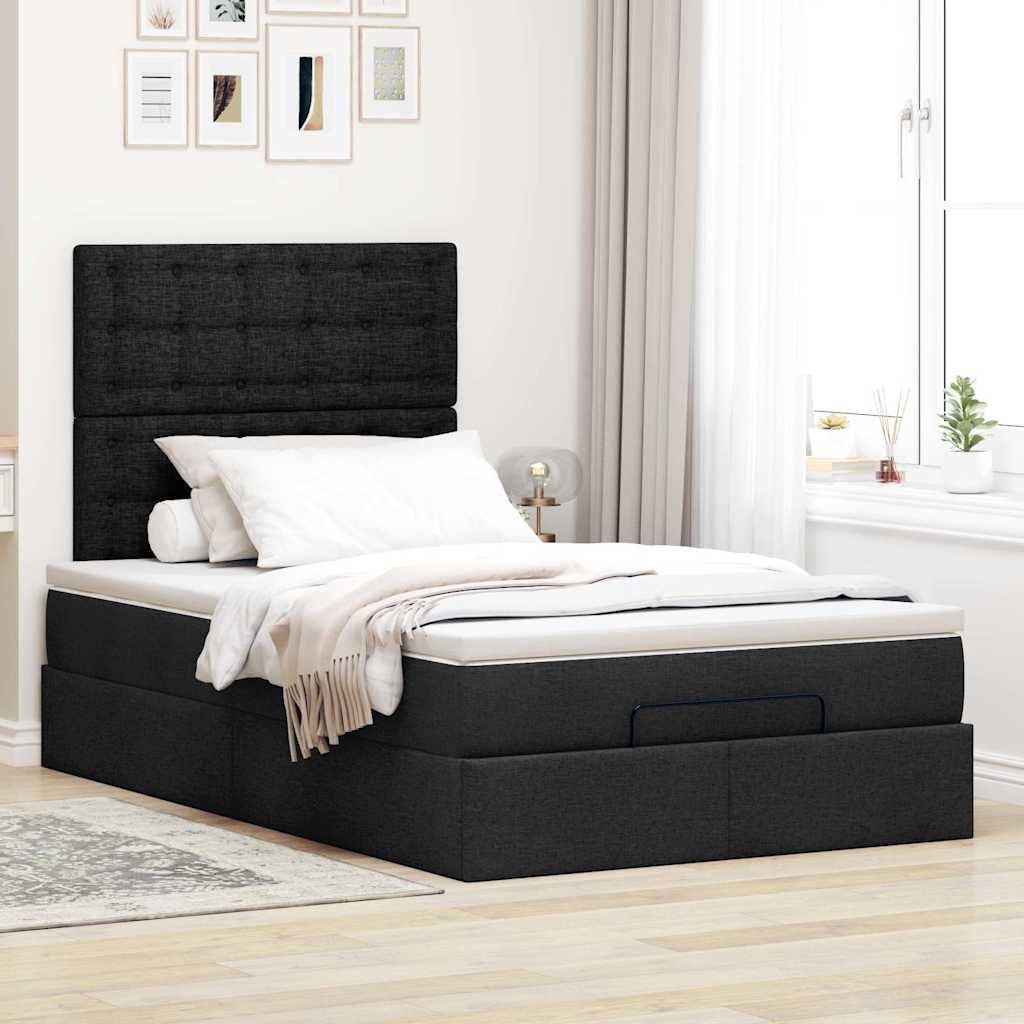Ottoman bed met matras 120x190 cm stof zwart is nu te koop bij PeponiXL, paradijselijk wonen!